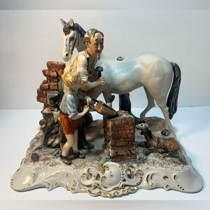 Capodimonte Sculpture Figure Ferrier Horse Italy Porcelain Antique Marked Large